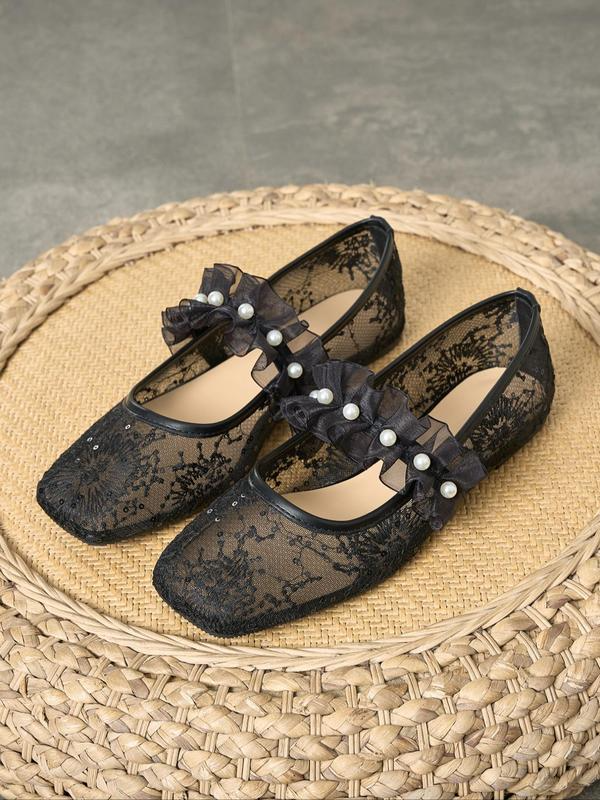 Lace Pearl Mary Jane Flats