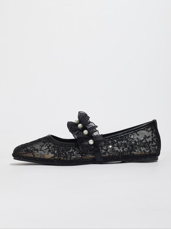 Lace Pearl Mary Jane Flats