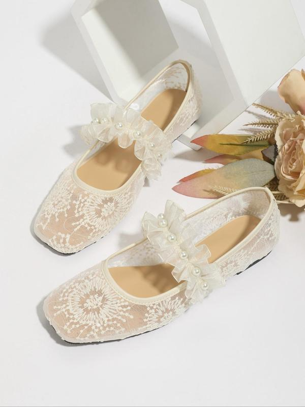 Lace Pearl Mary Jane Flats