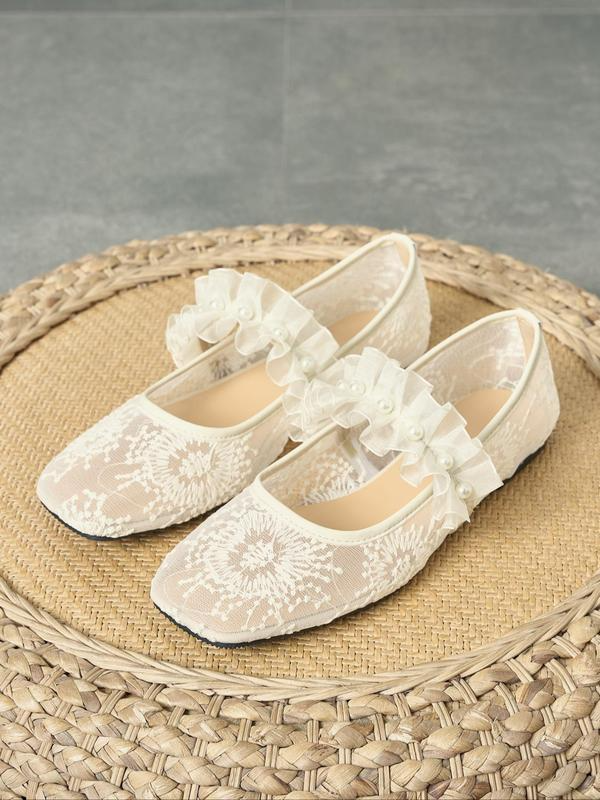 Lace Pearl Mary Jane Flats