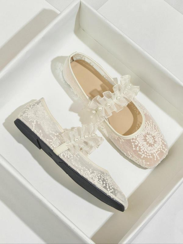 Lace Pearl Mary Jane Flats